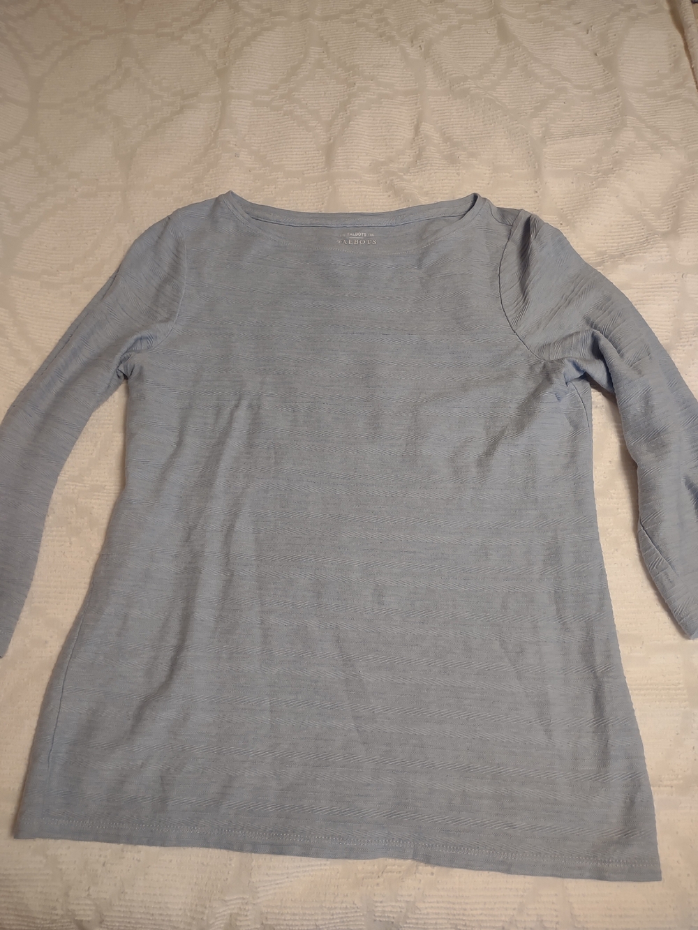 Talbots Pale Blue Cotton Boatneck 3/4 Sleeve Tee Size Med